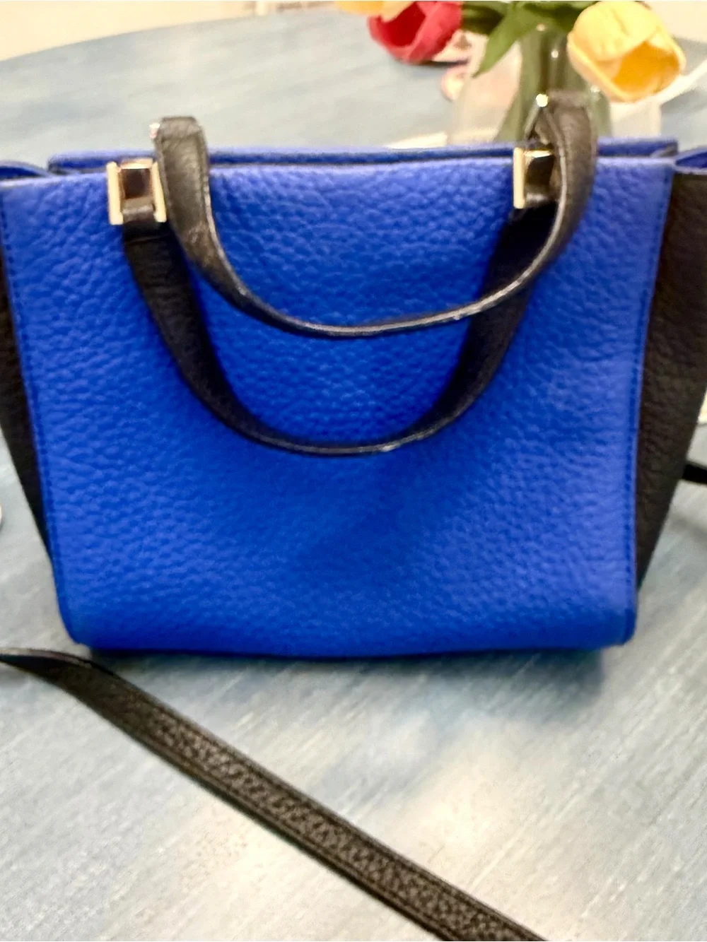 kate spade Two-Tone Royal Blue and Cream Leather Satchel with Black Accents